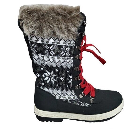 ❤️420 JustFab Black And White Fair Isle Manasa Boot New - Picture 2 of 12